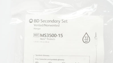 BD MS3500-15 Secondary Set Vented/Nonvented Hanger 13ml x 36inch 15ml/Drops (x)